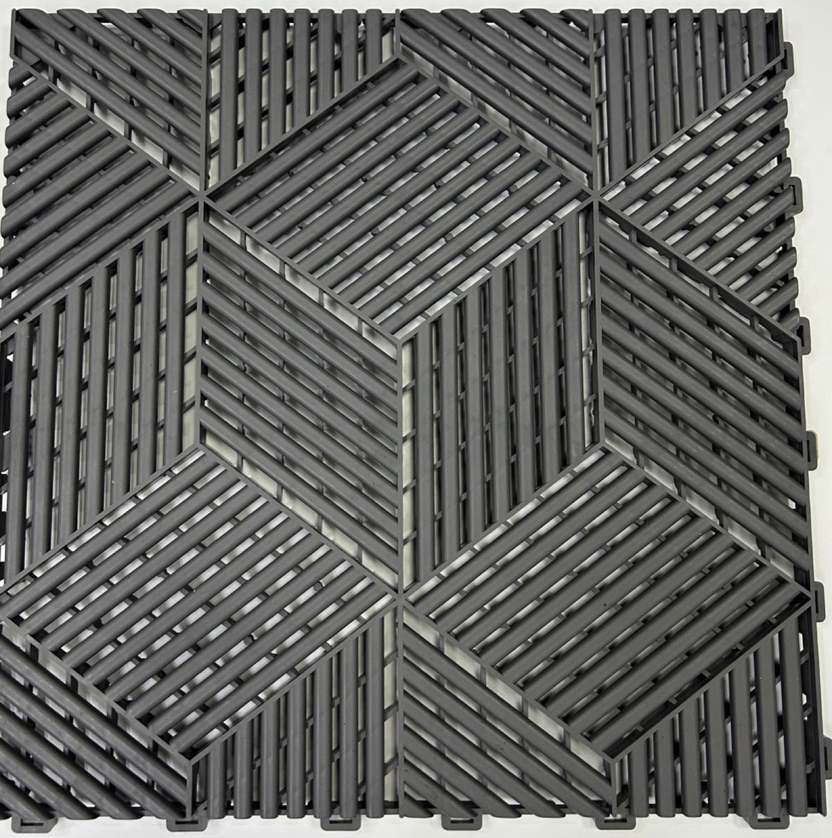 3D garage floor tile in Dark Grey, cube-relief surface
