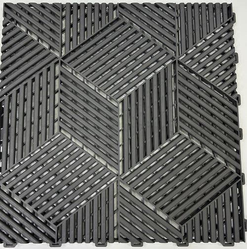 3D garage floor tile in Dark Grey, cube-relief surface
